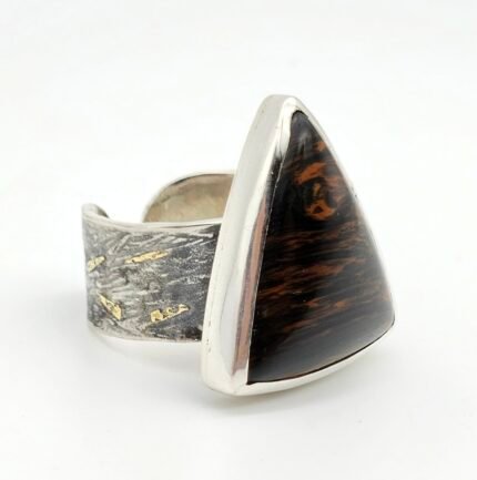 Anillo Kum Boo con obsidiana caoba